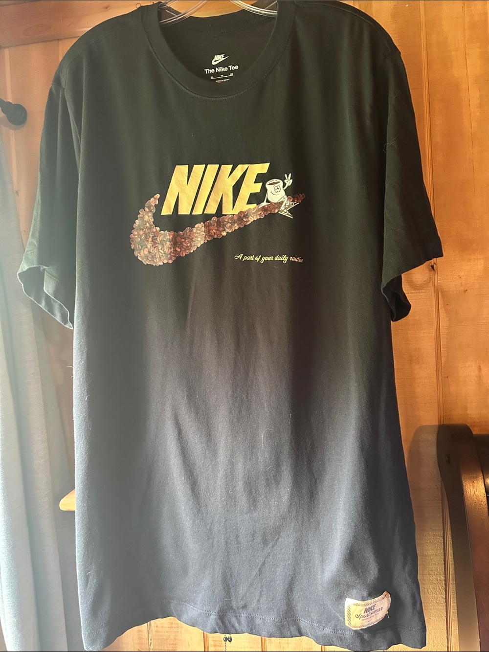 Nike Black Short Sleeve Tee with brown Logo and coffee bean Swoosh 8261.5